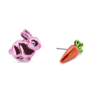 Betsey Johnson Pink Bunny & Carrot Mismatch Stud Earrings